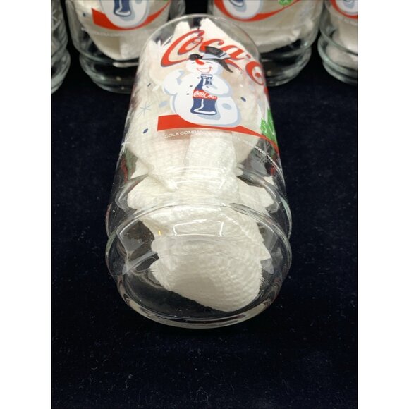 Set of 6 Coca-Cola Smiling Snowman Holiday Glasses Indiana Glass 1999 Vtg Xmas - Picture 11 of 11